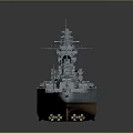 Detailed 3D Model of Battleship With Gray Hull Red Bottom and Masts