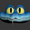 Blue Snake With Slender Body And Yellow Eyes On Dark Background