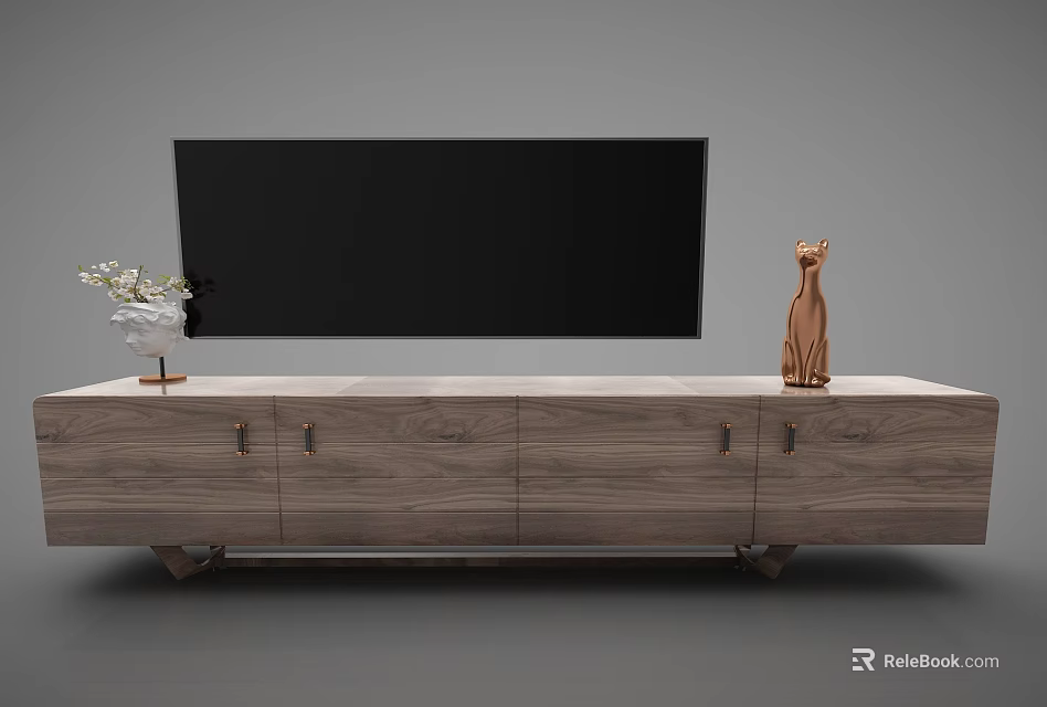 Modern Wooden TV Stand with Drawers Cabinets TV and Decorative Items 3d model 