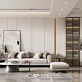 Modern Living Dining Room Interior With Sofa Coffee Table And Wine Cabinet