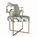 Stylish Accent Chair With Beige Backrest Geometric Pattern Fabric And Golden Metal Frame