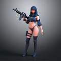 Tactical Female Warrior In Hijab Holding Rifle With Thigh Straps And Boots