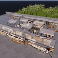 Commercial Equipment For Outdoor Market Stalls With Canopies Wooden Shelves And Merchandise Displays