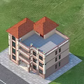 Two Story Detached Villa With Red Roof Beige Exterior And Balconies On Green Lawn