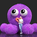 Cute Purple Fluffy Octopus Toy With Big Eyes And Heart Shaped Mouth