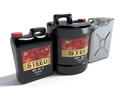Display Of STEED Brand Oil Containers And Metal Jerry Can 3d model