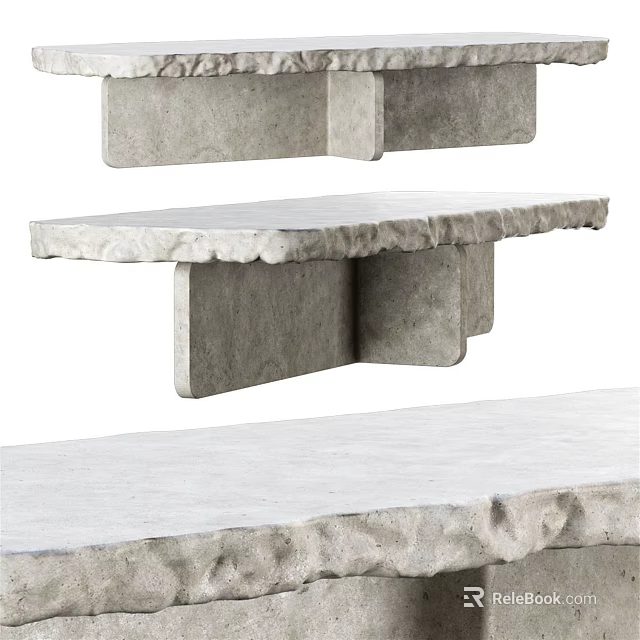 Modern Minimalist Stone Dining Table With Textured Surface And Block Legs 3d model 