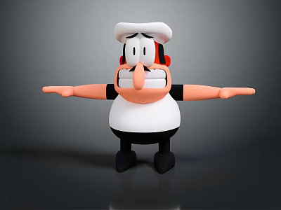 Animated Game Movie Character With White Hat Large Nose And Outstretched Arms 3d model
