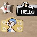 Cute Shaped Rugs with Star Cartoon Character Hello Lettering and Yellow Duck Design