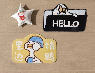 Cute Shaped Rugs with Star Cartoon Character Hello Lettering and Yellow Duck Design 3d model