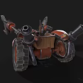 Red Tractor With Large Circular Saw Blade And Metal Structure Wheels Design 3d model