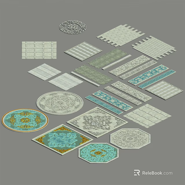 Decorative Floor Tiles With Various Patterns Different Shapes And Colorful Designs 3d model