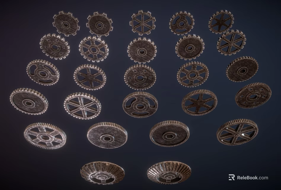 Various Detailed Metal Mechanical Gears Showing Different Design Structures And Shapes 3d model 