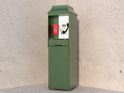 Green Phone Booth With Red Telephone Handset As Daily Electrical Appliance On Wall Background 3d model