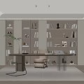Modern Study Bookcase Desk and Chair 3d model
