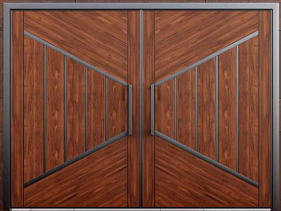 Modern Wooden Double Doors With Metal Accents For Home Entrance Design 3d model