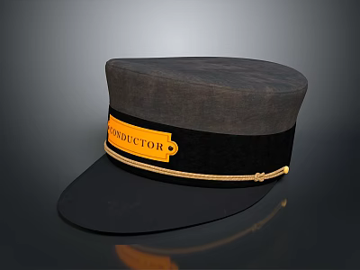Dark Brown Conductor Cap With Black Band Golden Trim And Label 3d model
