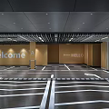 Well Lit Parking Lot With Welcome Hello Signs White Marked Lines And Spacious Design