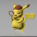 Cute Pikachu Figure Wearing Brown Hat Holding Magnifying Glass With Yellow Body And Tail