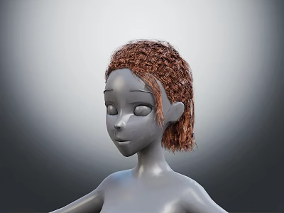 3D Character Model With Female Face And Brown Curly Short Hair 3d model