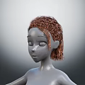 3D Character Model With Female Face And Brown Curly Short Hair