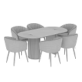 Modern Dining Table and Chairs Set with Beige Upholstered Seats and Marble Tabletop