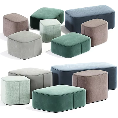 Modern Velvet Upholstered Ottomans In Multiple Colors And Different Shapes For Home Decor 3d model