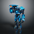 Blue Mechanical Robot Character In Standing Pose With Orange Light And Armored Body