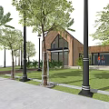 Modern Detached Villa With Wooden Exterior Glass Doors Palm Trees And Brick Pathway