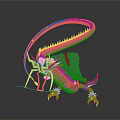 Blue Dragon Like Game Movie Character With Long Curved Body Purple Mane And Red Flames