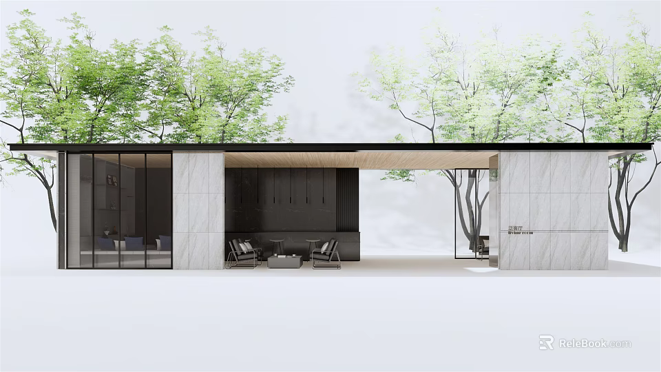 Modern Garden Landscape Design With Outdoor Seating Green Trees And Architectural Shade 3d model 