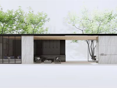 Modern Garden Landscape Design With Outdoor Seating Green Trees And Architectural Shade 3d model