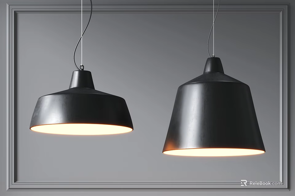 Two Black Modern Bell Shaped Pendant Lights For Indoor Ceiling Decor 3d model 