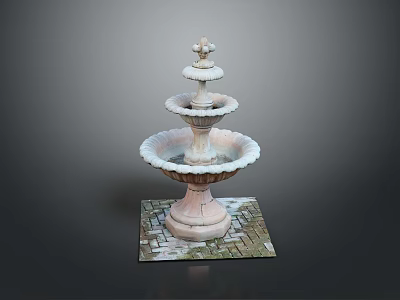 Three Tiered Stone Fountain With Classical Design And Square Base 3d model