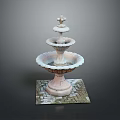 Three Tiered Stone Fountain With Classical Design And Square Base