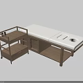 Wooden Frame Massage Bed With White Mattress Storage Cabinet And Side Cart On Wheels