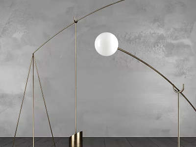 Modern Arched Floor Lamp With White Spherical Lampshade And Metal Stand Against Gray Wall 3d model