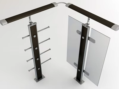 Modern Glass Panel Railings With Metal Frame And Black Top Rail Design 3d model