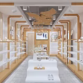 Modern Shoe Store Interior With Wooden Shelves White Display Tables And Pendant Lights