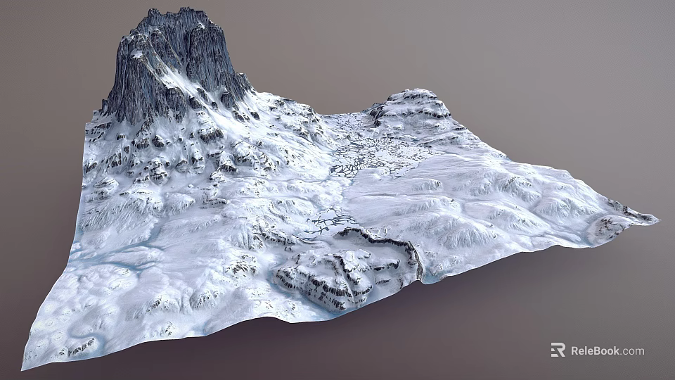 Snowy Mountain Themed Garden Landscape With Snow Covered Peaks And Terrain Details 3d model 