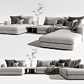 Modern Sectional Sofa With Multiple Pillows Throw Blanket And Side Table 3d model