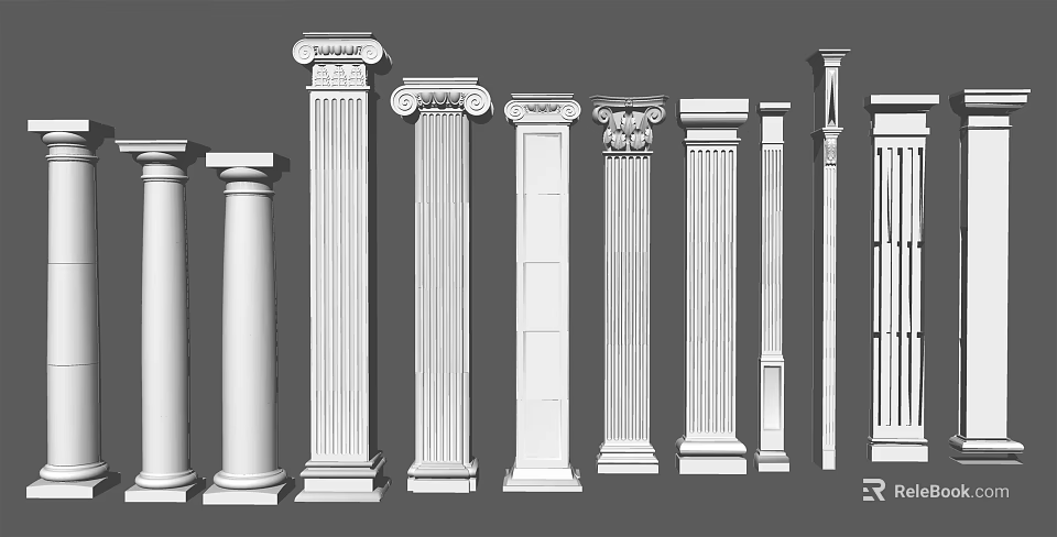 Different Types of Roman Columns with Classical Styles and Architectural Details 3d model 