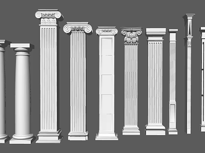 Different Types of Roman Columns with Classical Styles and Architectural Details 3d model