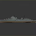 Warship 3D Model Display With Detailed Hull Turret And Deck Equipment On Reflective Surface