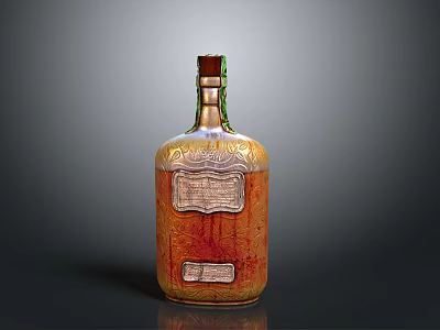 Decorative Orange And Gold Glass Bottle With Intricate Carvings And Embossed Labels For Home Decor 3d model