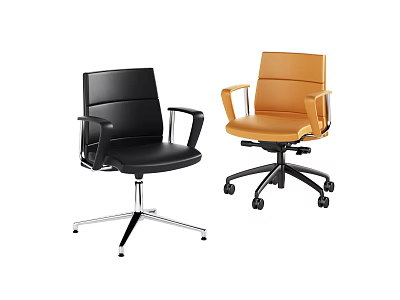 Modern Office Chairs in Black and Orange with Armrests Metal Frame and Swivel Base 3d model