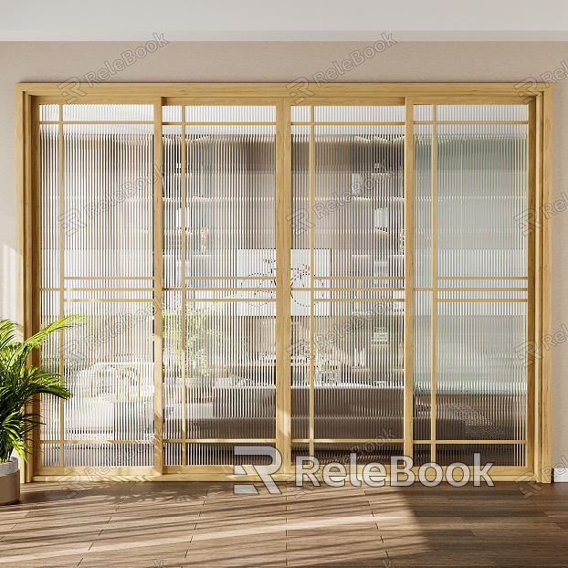 New Chinese style sliding door log glass sliding door four doors model