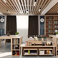 Book Art Themed Library Interior With Bookshelves And Calligraphy