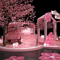 Cherry Blossom Themed Pink Scene With Tree Pavilion And Decorations 3d model