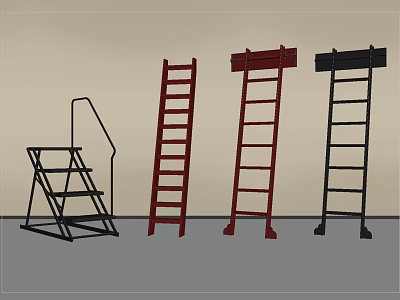 Different Types Of Ladders Including Step Ladder Red And Black Straight Models 3d model